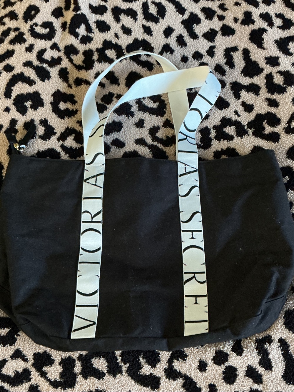 Victoria's Secret Black Tote with Cream Logo Straps
